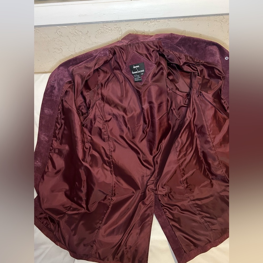 DENNIS by dennis basso VINTAGE SUEDE MID LENGTH JACKET, PLUM, XSM, GREAT SHAPE - Picture 7 of 8